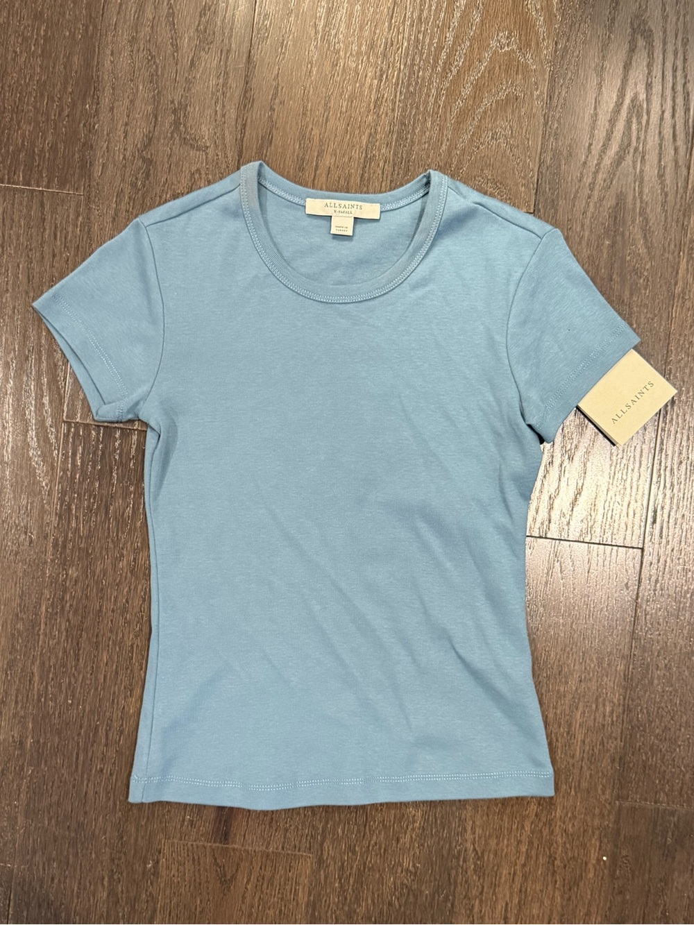 AllSaints Women’s Light Blue Slim Crewneck Short Sleeve Tee